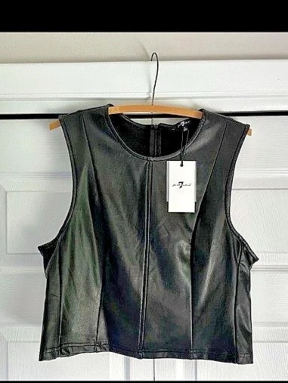 7 for all Mankind Black Faux Leather Shell Cropped Tank large NWT